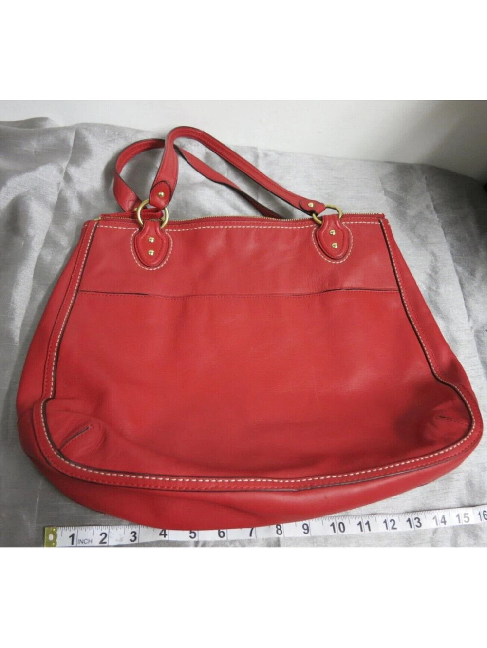 Large Coach shoulder Bag RED Leather purse Zippers 22424 NICE!